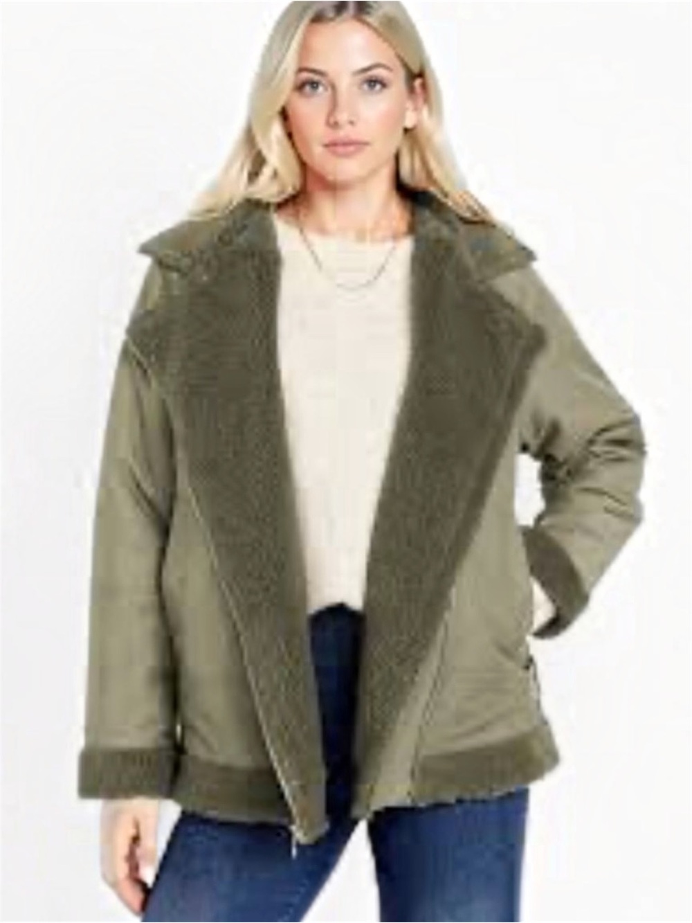 Old Navy Women's Sherpa Lined Utility Jacket in Dill/Capricorn (Olive) Sz Large